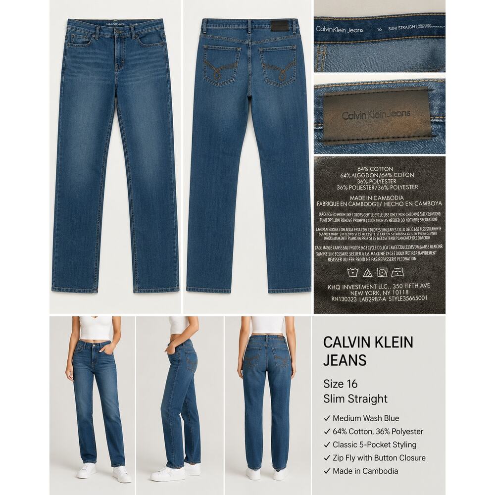 Calvin Klein Jeans Women's Size 16 Slim Straight Blue Medium Wash Denim Jeans